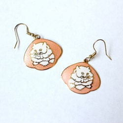 vintage 1980's GRUMPY KITTEN pink gold white cat earrings