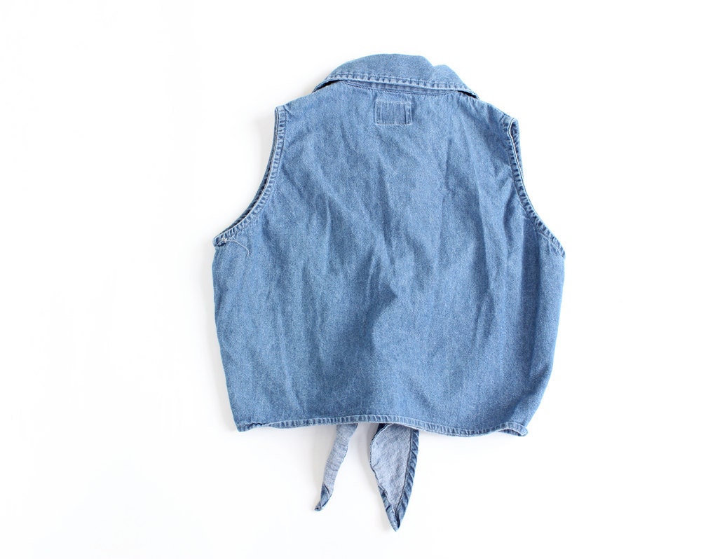 vintage 90's denim summer CROP TOP tie shirt blouse