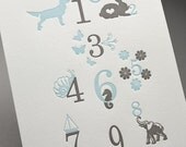 Blue Numbers Numbers Letterpress Print - Limited Edition