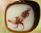 Cluck Cluck fused glass pendant