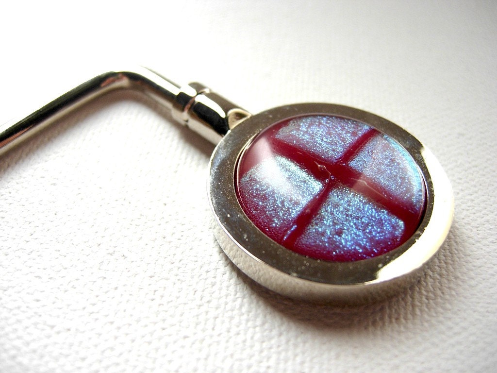Turquoise and Red fused glass purse hanger