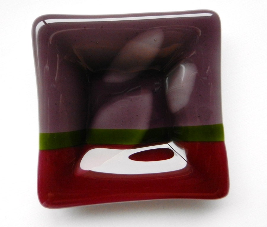 Purple Green and Fuschia fused glass mini plate