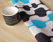 Linen 'Enka' Tea Towel (Cyan & Charcoal on White)