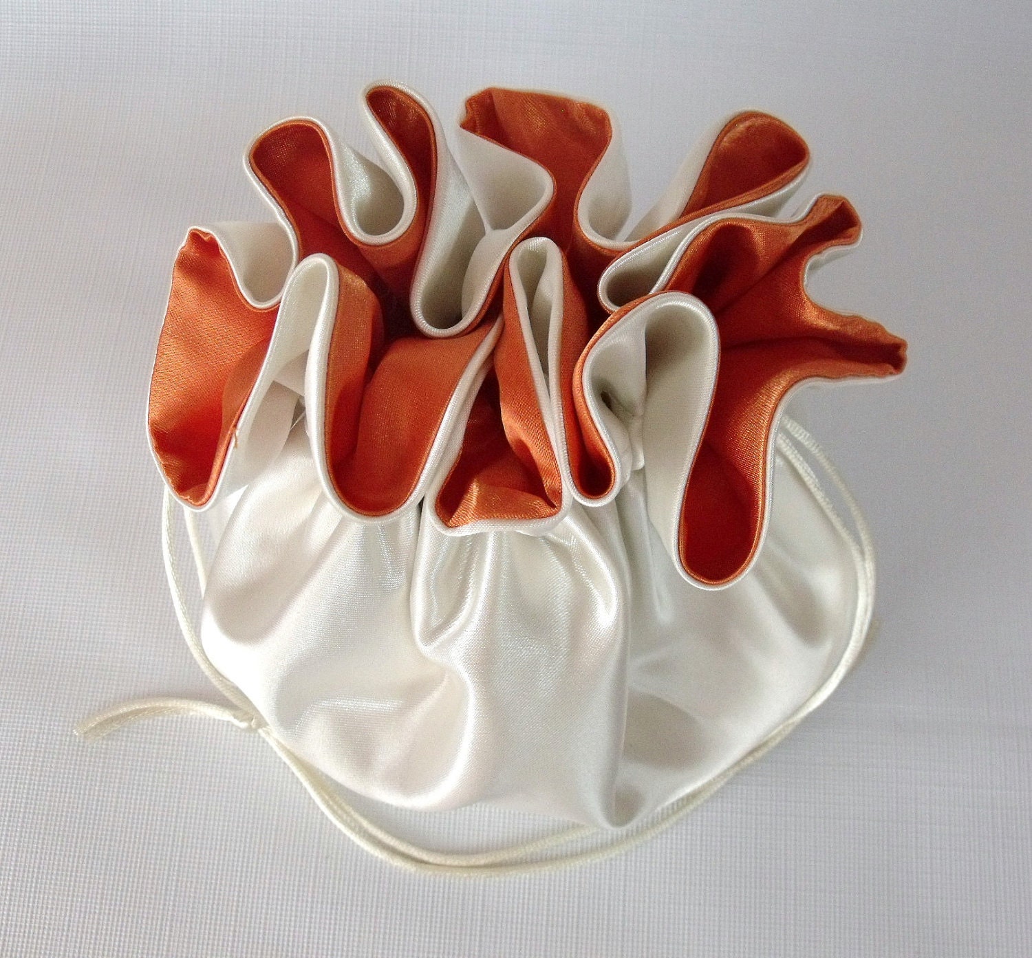 Wedding Bag Clutch Satin Bridal Money Purse Ivory and Orange No Pockets