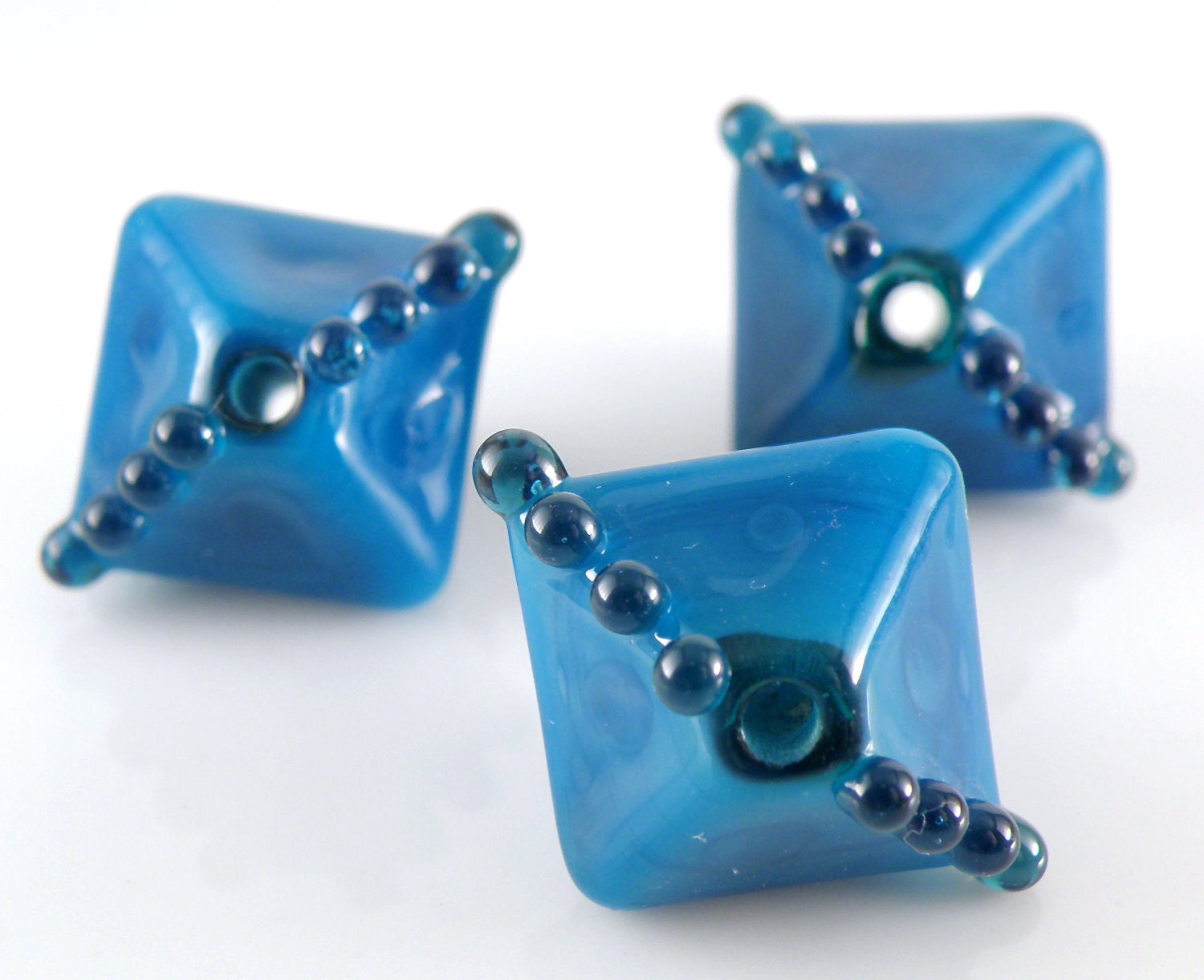 Lampwork Beads - XL Chunky Crystals Handmade Glass Beads 18mm - Deep Blues - Atlantis and Leaky Pen - SRA (Set of 3 Beads)