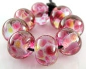 Blueberry Punch - Handmade Artisan Lampwork Glass Round Beads 8mmx12mm- Blues, Purples, Pinks - SRA (Set of 8 Beads)
