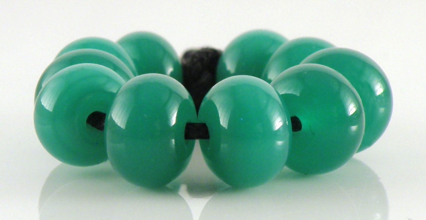 Jade Green Spacers - Handmade Artisan Lampwork Glass Beads 5mmx9mm - SRA (Set of 10 Spacer Beads)