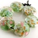 Spring Poppies - Handmade Lampwork Beads - Lampwork Glass Lentil Beads 18mm - Greens, Pinks, Orange - SRA (Set of 6 Beads)