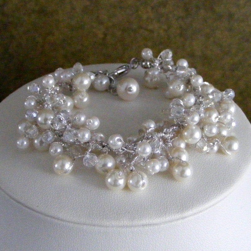 Bridal Bracelet - pearl and crystal spray bracelet