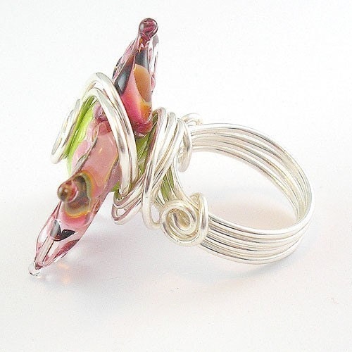 Speckle Pink Lampwork Ring - Angelfire Art Glass