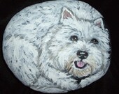 West Highland White Terrier Hand Painted Rock Art Figurine Paper Weight OOAK