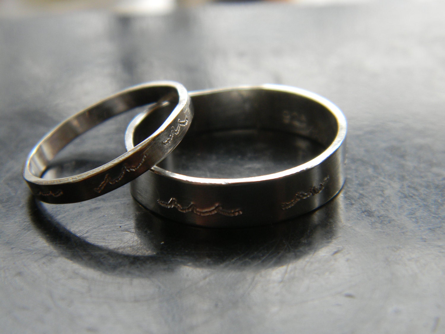 Two Promise Rings - Surfs Up Wave Rings - Any Size - Wedding Rings from Mary Lu Wason