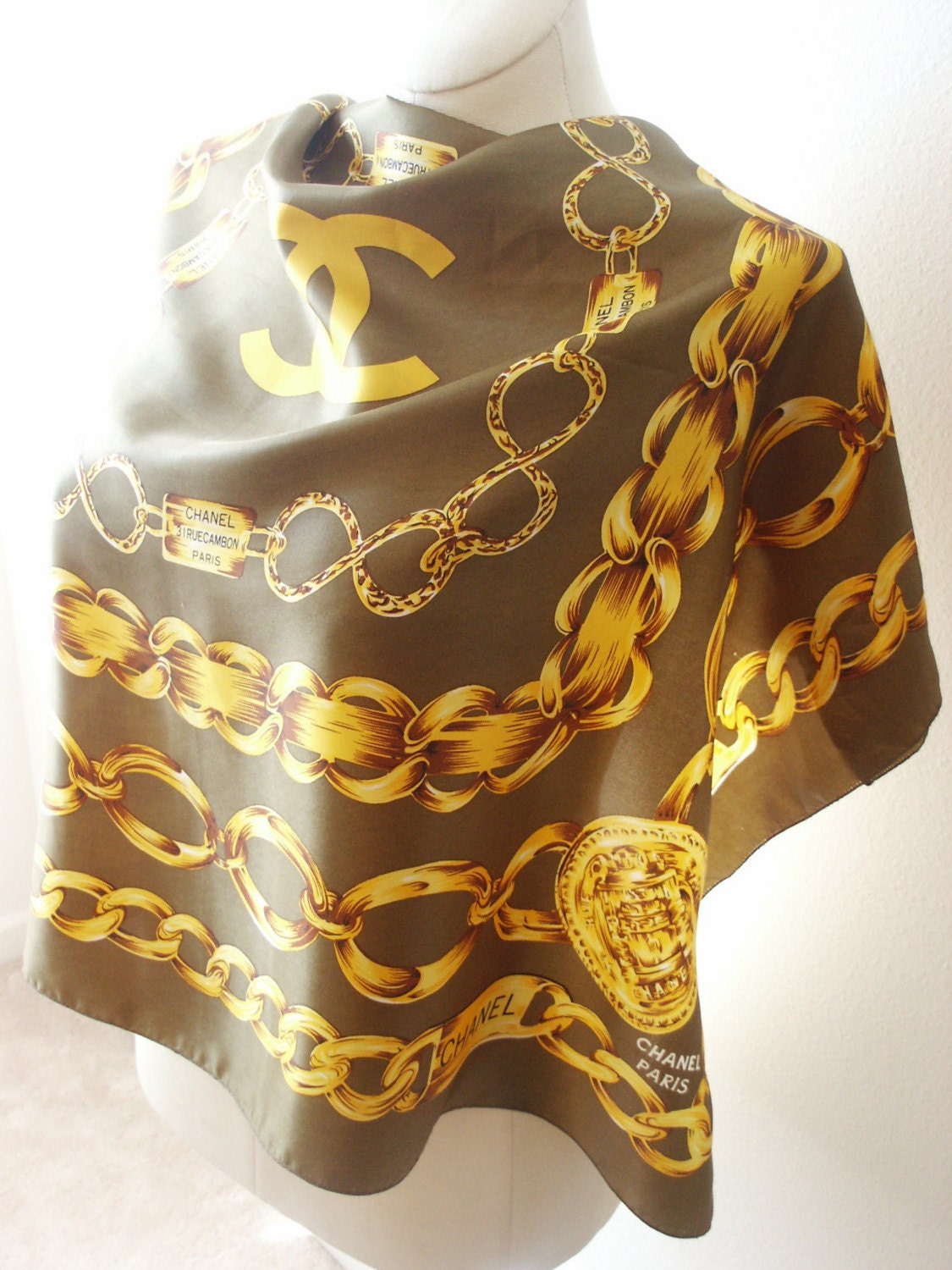 Beautiful Vintage Chanel Logo Scarf 31 Rue Cambon by eagerhands
