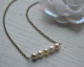 Vintage Romance Pearl Necklace with Antique Brass Chain, Simple & Sweet