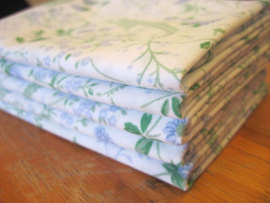 Reclaimed Sheety Fabric, Blue and Green with Berries and Flowers Fat Quarter