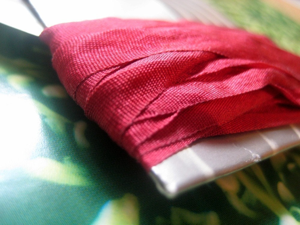 silk ribbon -  hand dyed  red