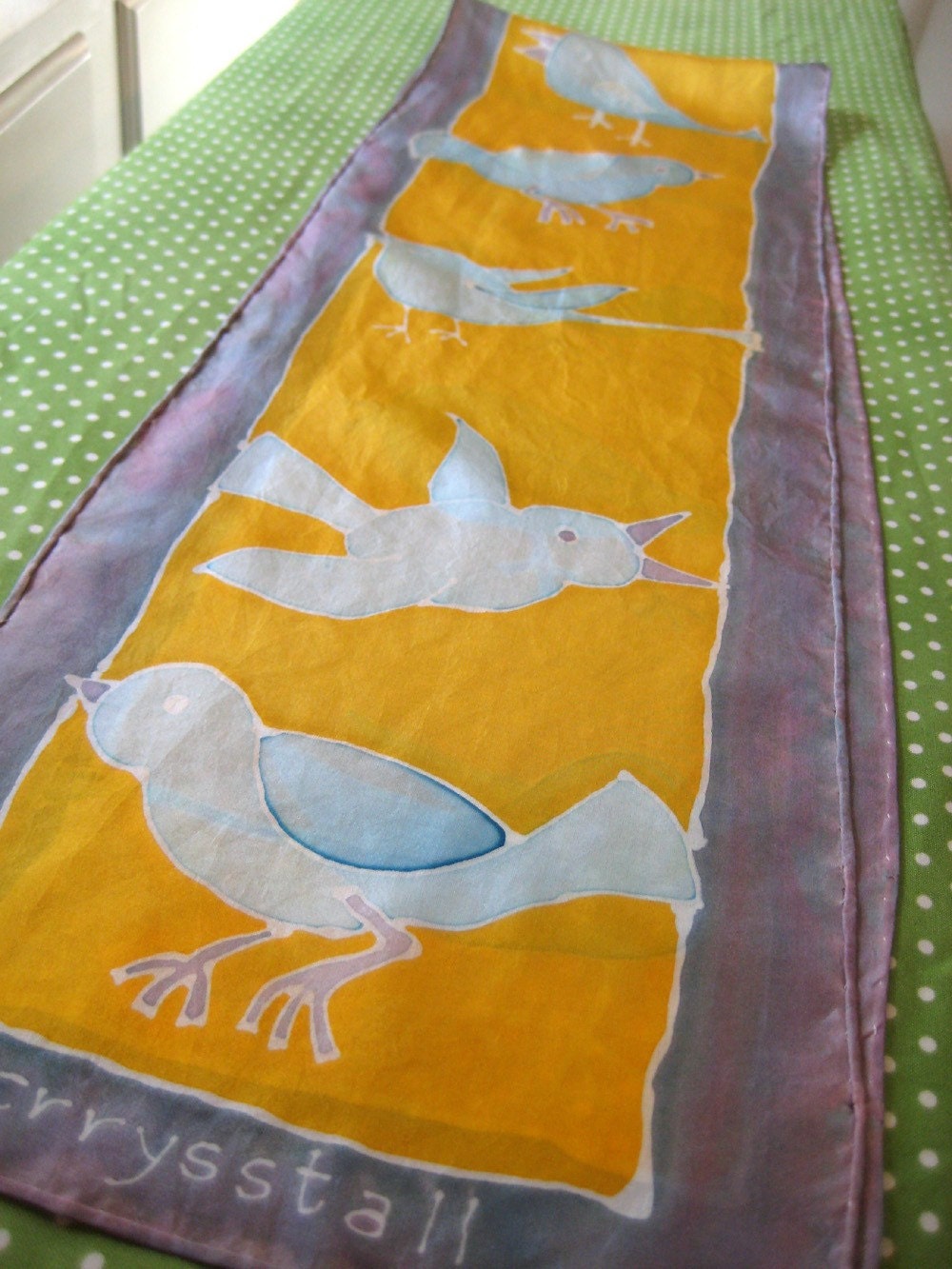 silk scarf with hand painted birds