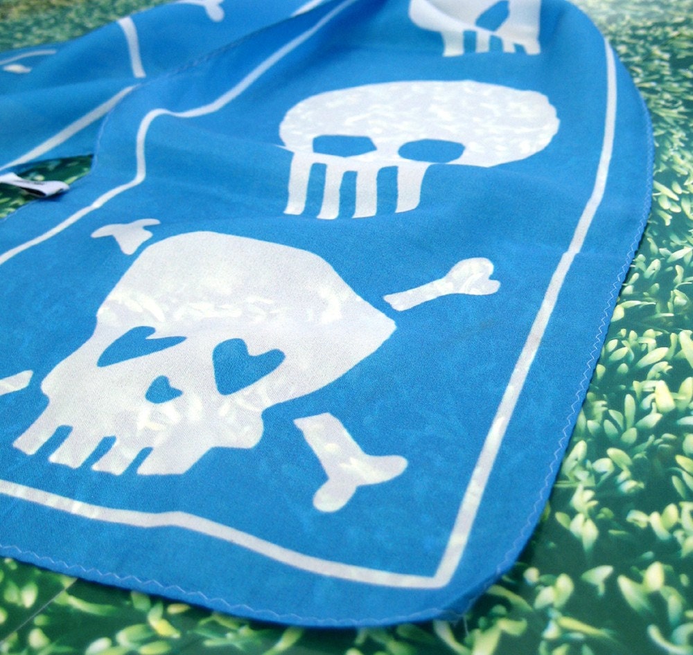 silk skull scarf in bright blue - limited edition - ready to ship