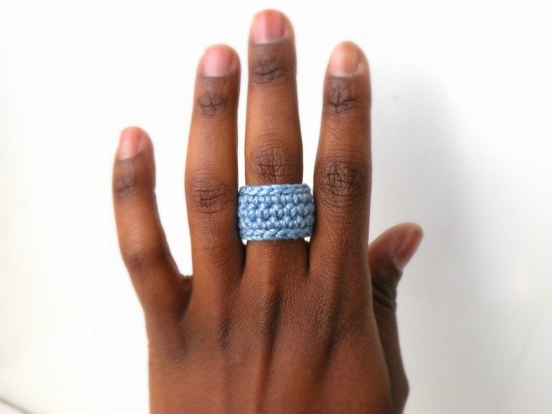 Simple Crochet Ring Band. Crochet Jewelry. Summer Blue Sky