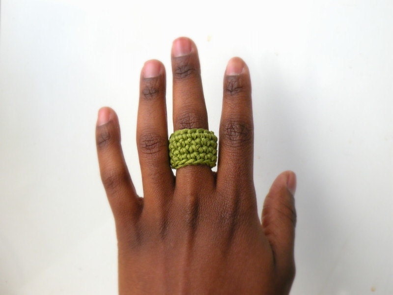 Simple Crochet Ring Band. Crochet Jewelry. Olive Oasis Green