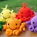 A Rainbow of Octopi - solid colored crocheted amigurumi