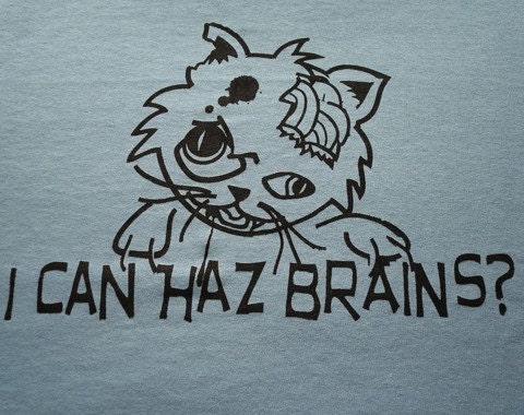 Zombie Cat I can haz brains t-shirt