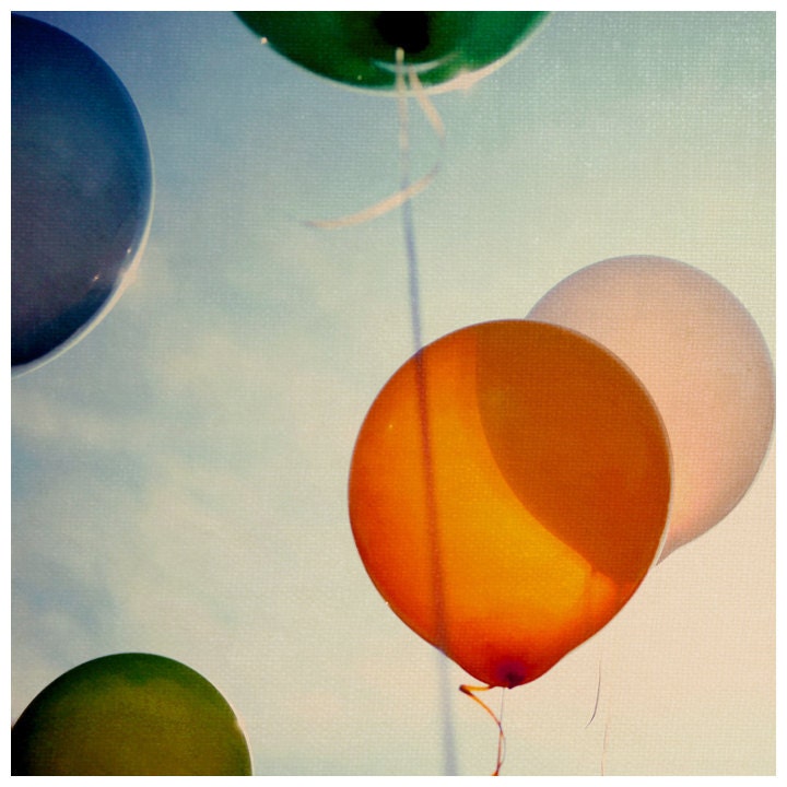 Balloon Photograph - Summer Photography - Fine Art Photography - Happiness -  Original Art - Color - Orange - Pink - Fun - AliciaBock
