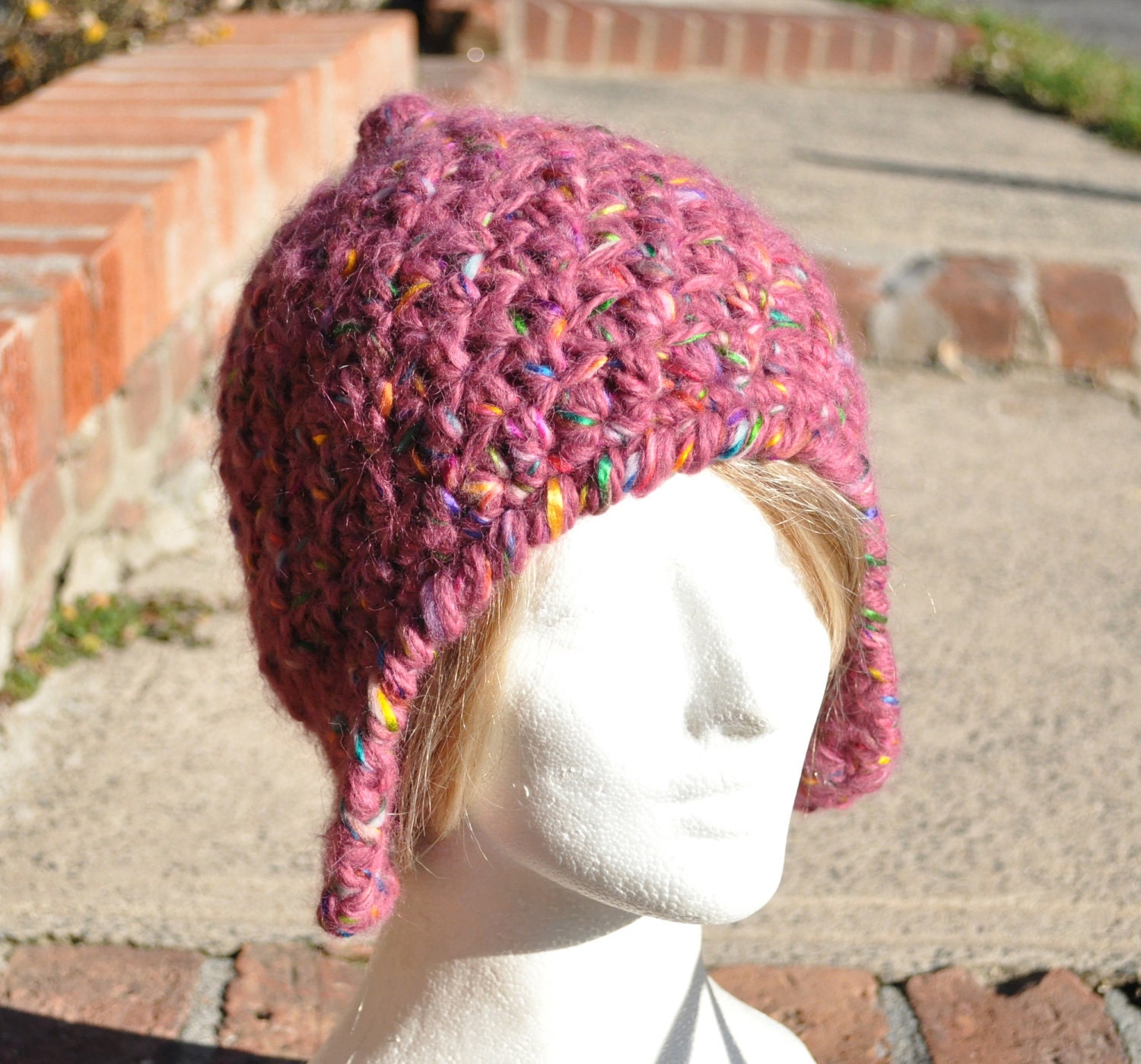 Wool Earflap Hat - Pink Crocheted Hat - Winter Accessories