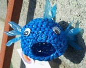 Recycled art-  crocheted plastic blue fish