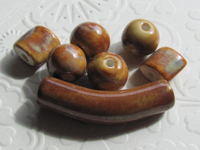 Ceramic Beads Handmade Set of 7