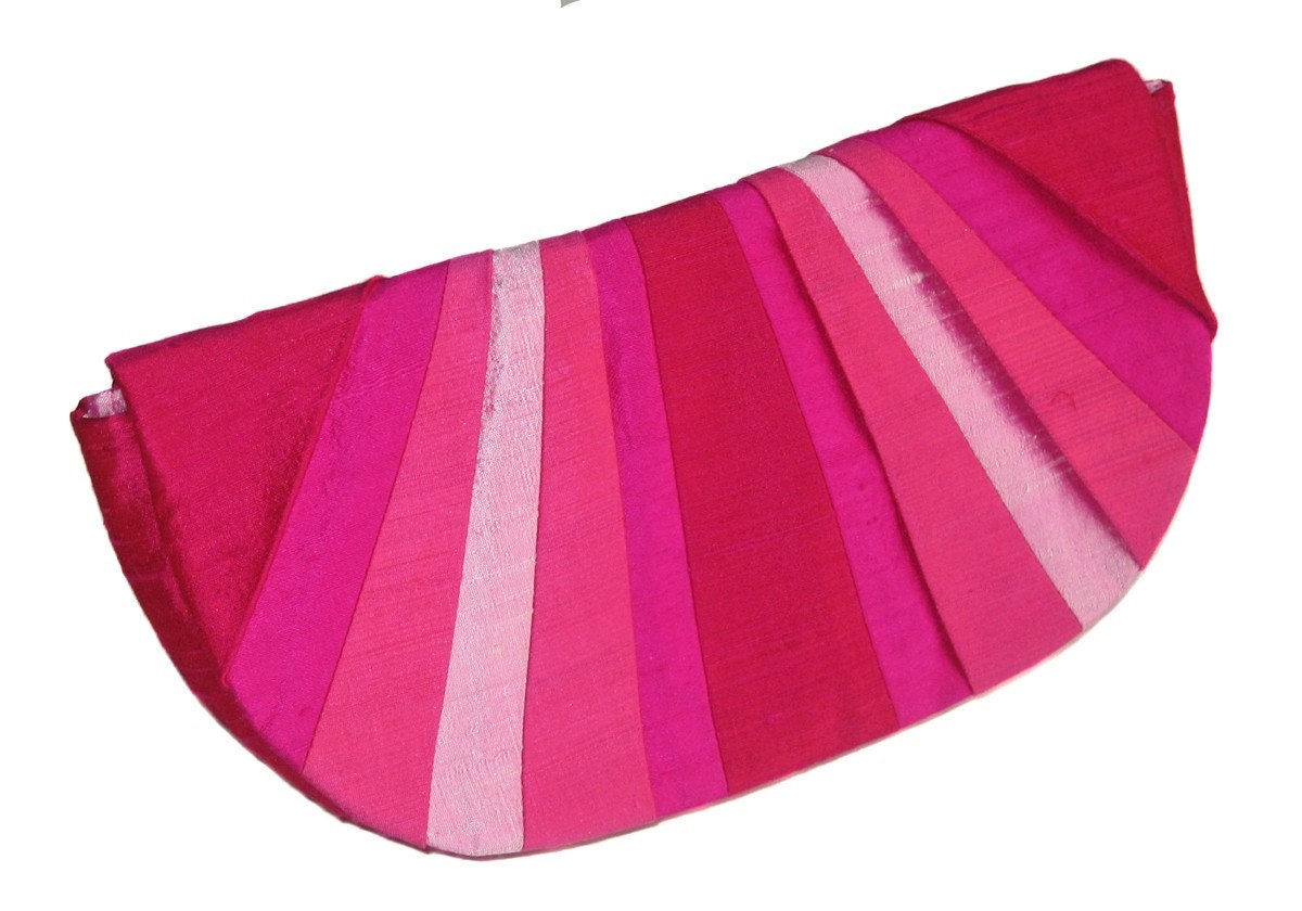 Hot Pink Pleated Silk Clutch Purse