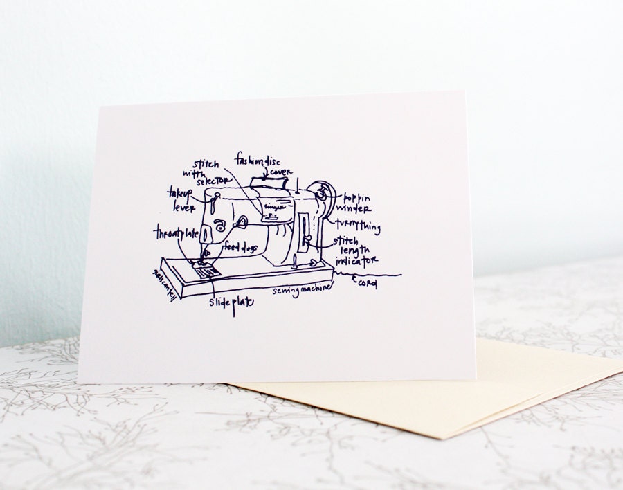 Vintage Sewing Machine diagram - blank notecard