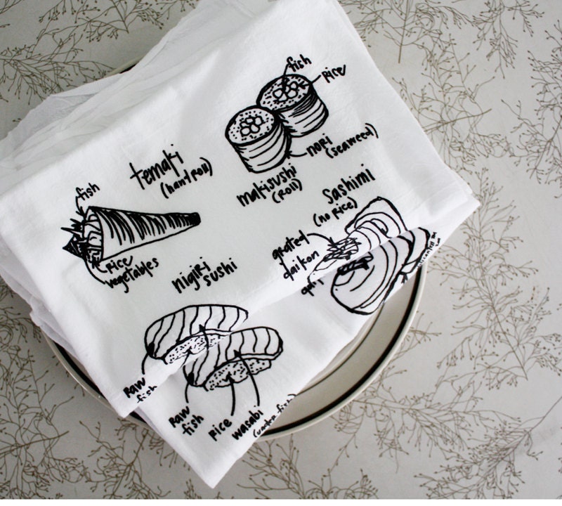 Sushi Lover floursack dish towels - set of two cotton towels