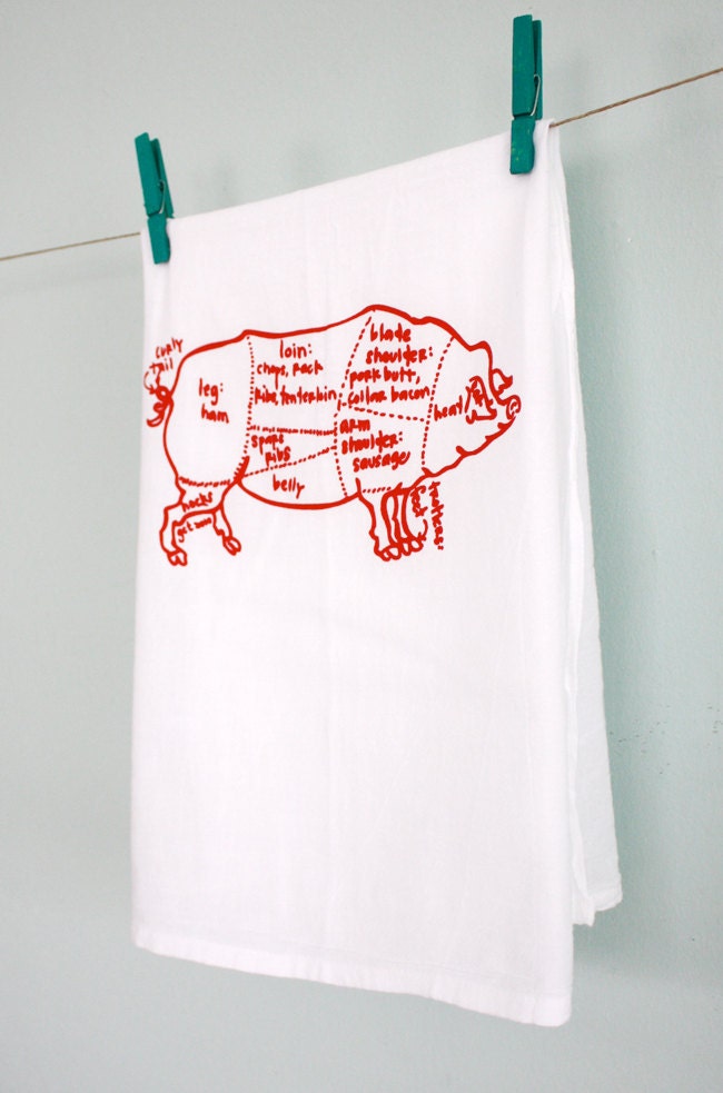 Butcher's Diagram of a Pig floursack towel