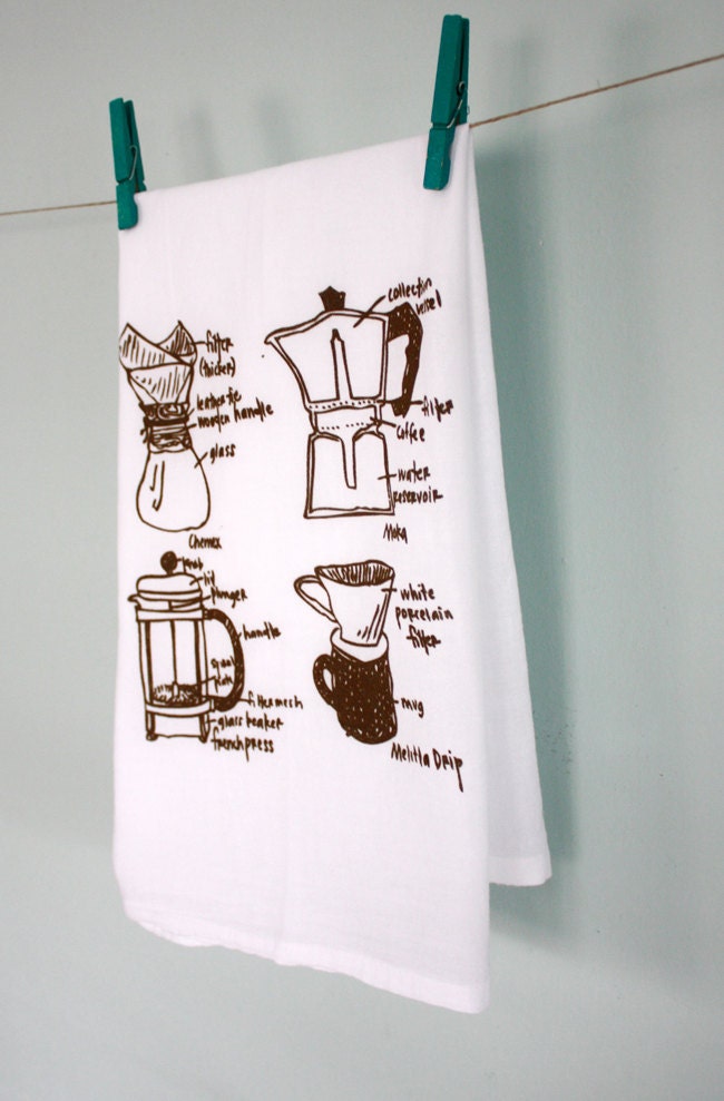 Coffee Lover floursack tea towel - one cotton kitchen towel
