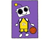 Lakers Fan Robot Flat Card 4.25x6 with envelope