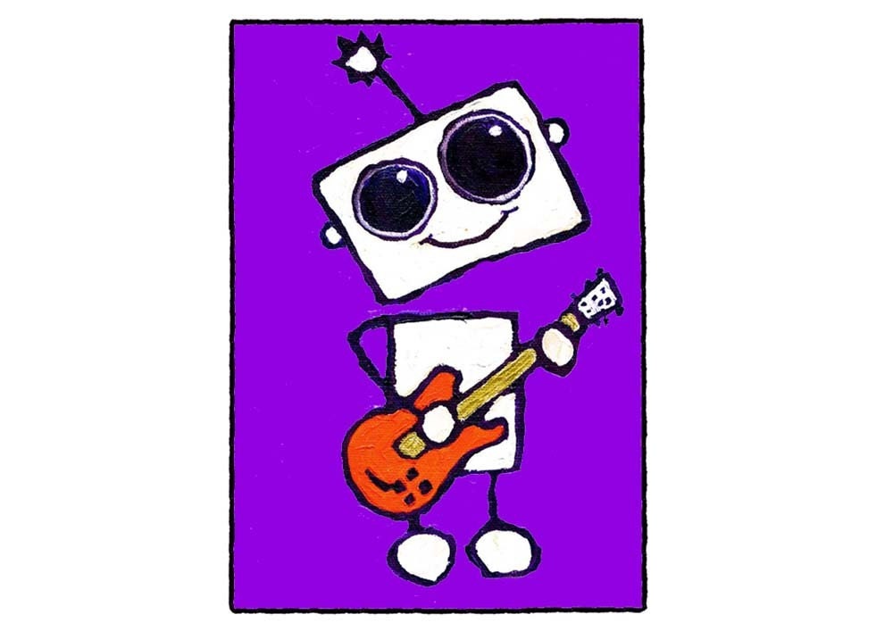 Robot with Guitar, Flat Card 4.25x6 with envelope