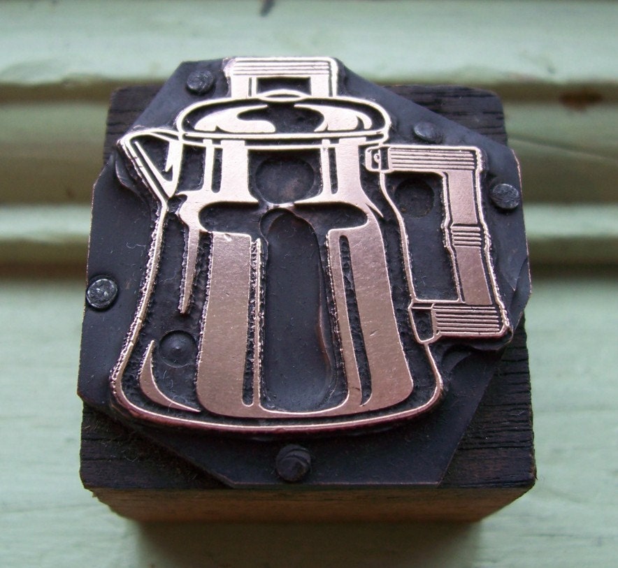 Vintage Letterpress Printers Block Coffee Pot