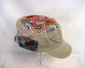 Womens Military Scrap Cap- Hot Blossom- Applique Cadet Hat