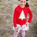 Girls Red Christmas Dress -Applique Holiday Frock with Christmas Tree- With Leg Warmers