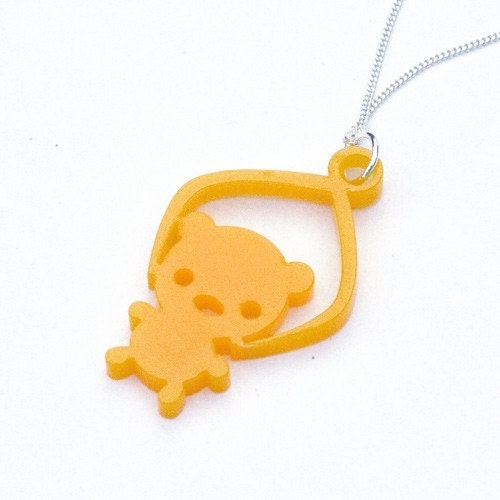 Toy Grabber Necklace yellow Bear - laser cut acrylic jewelry
