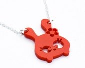 Tumsy the bunny necklace  Red laser cut acrylic jewelry rabbit