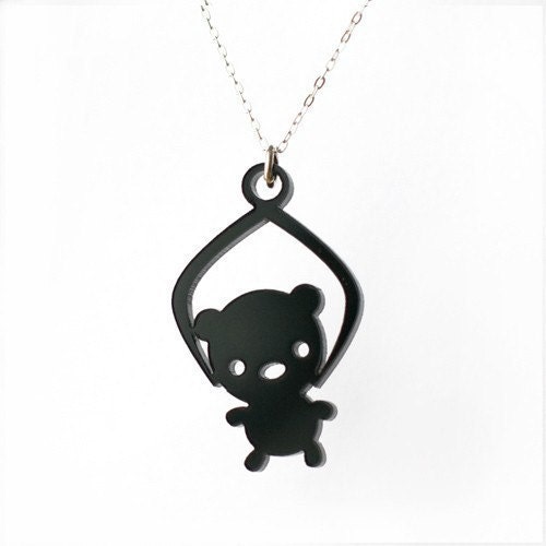 Toy Grabber Necklace - Black Bear - laser cut acrylic jewelry
