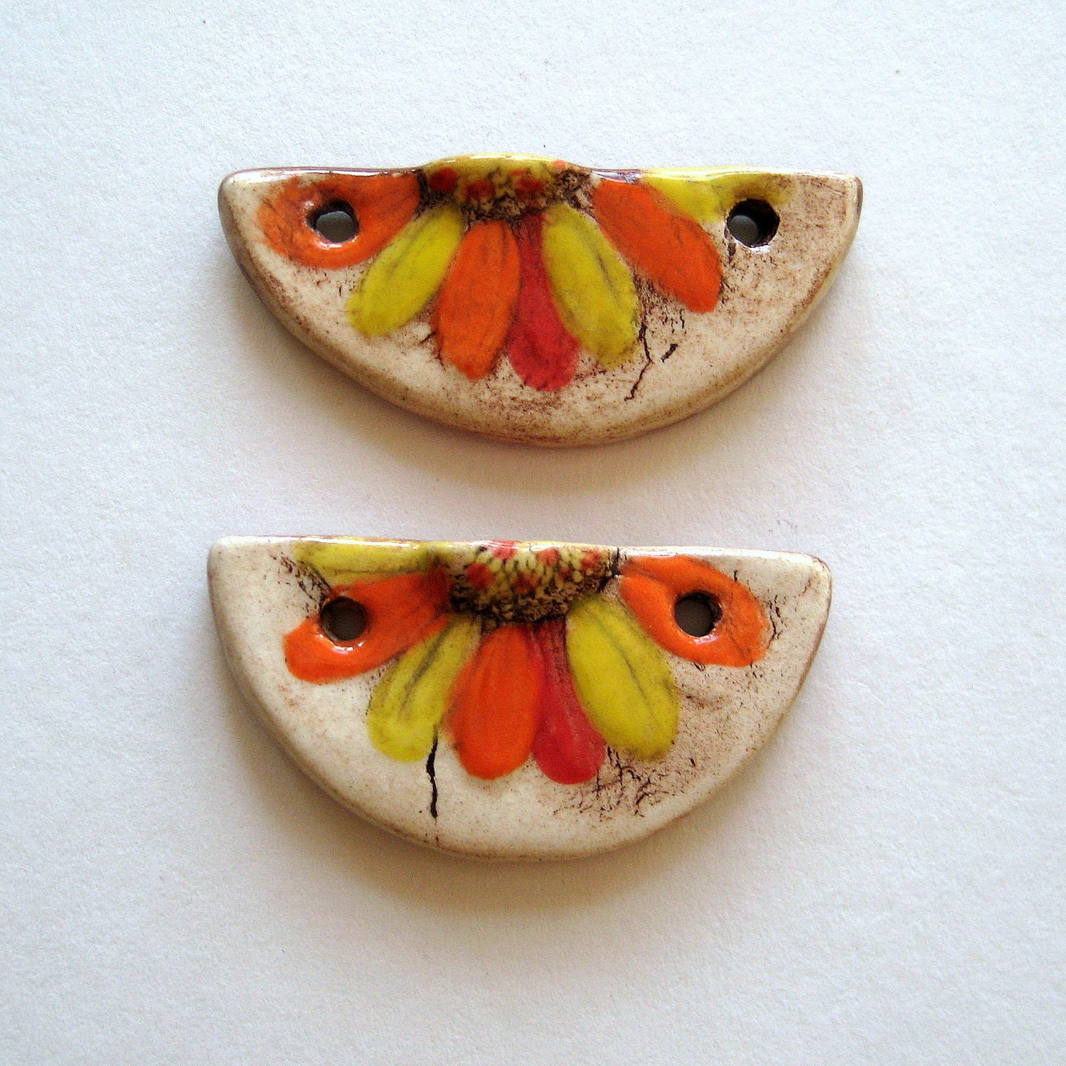 Handmade Ceramic Connectors   Daisy Flower Slices (2)