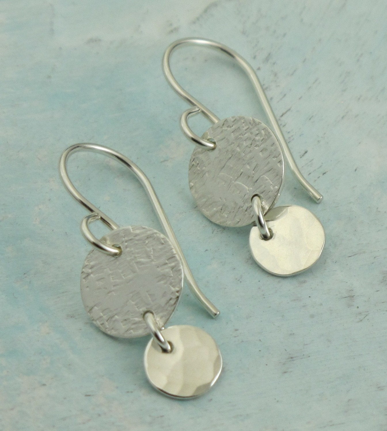 Subtle Textures Dangle Earrings - sterling silver with linen and hammered textures by Kathryn Riechert