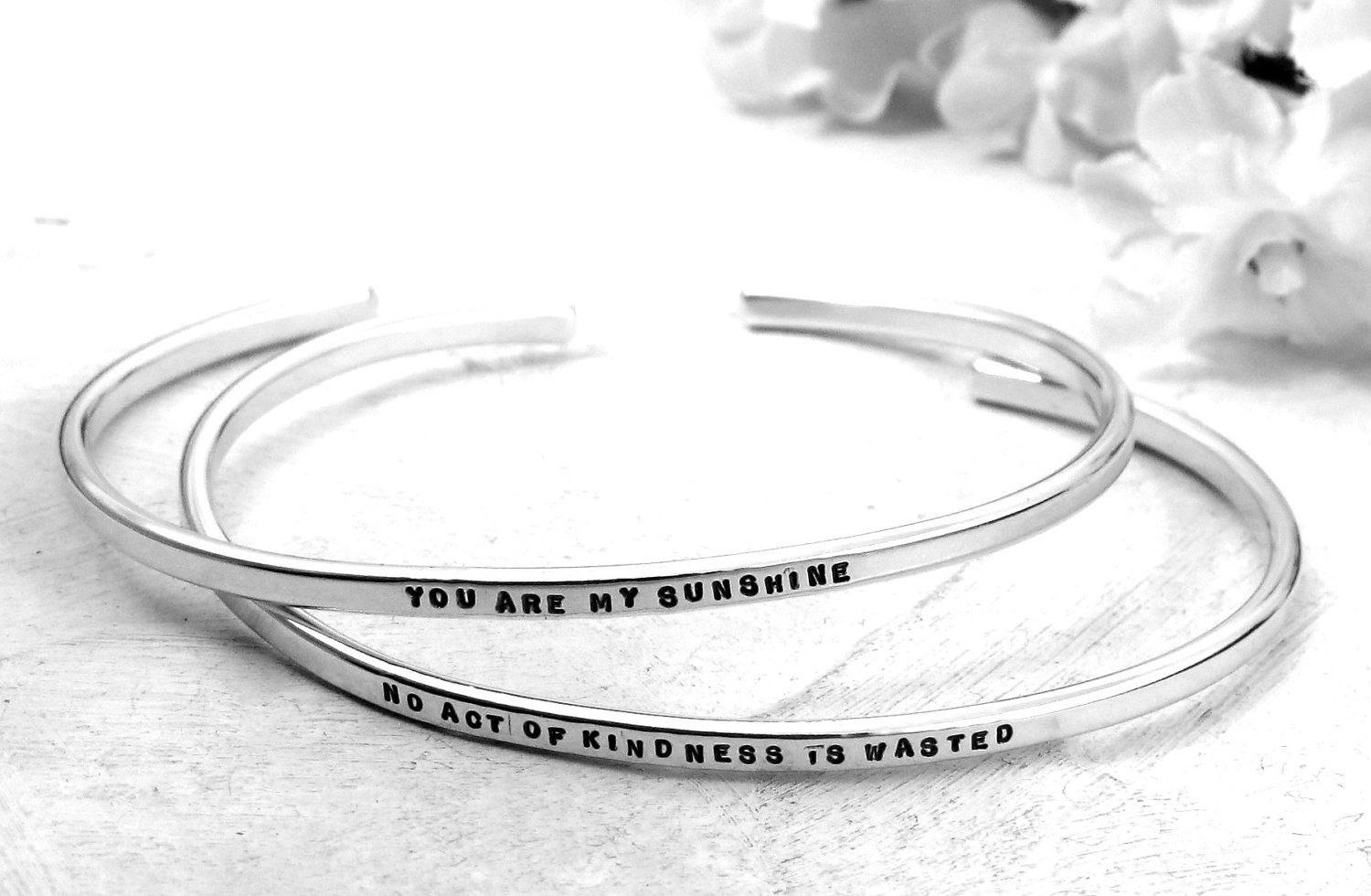 Personalized Bracelet - hand stamped sterling silver cuff bracelet custom made with your chosen message - by Kathryn Riechert (tiny text)