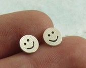 Happy Smiley Stud Earrings -- sterling silver post earrings by Kathryn Riechert