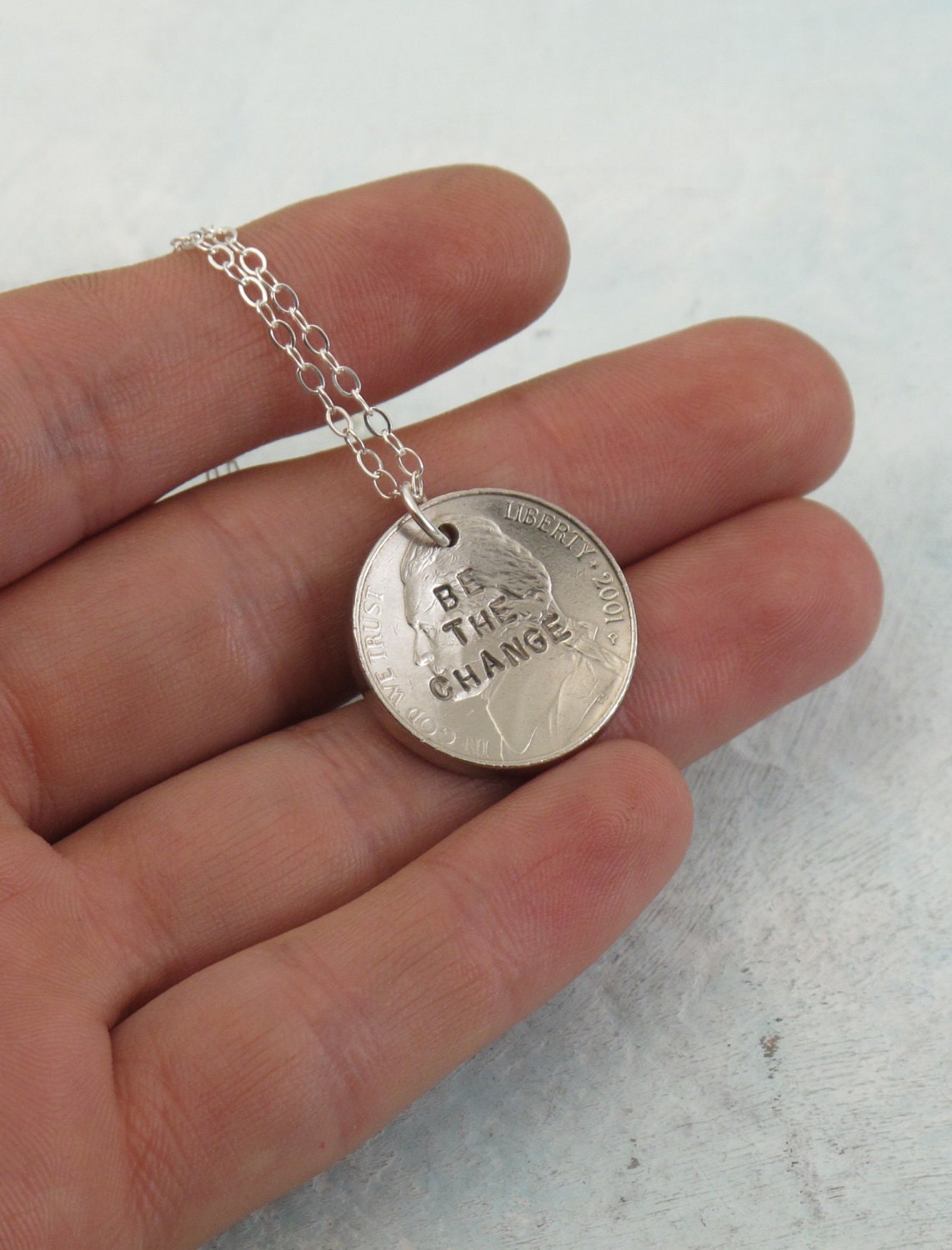 Be The Change Necklace -- sterling silver with a coin by Kathryn Riechert