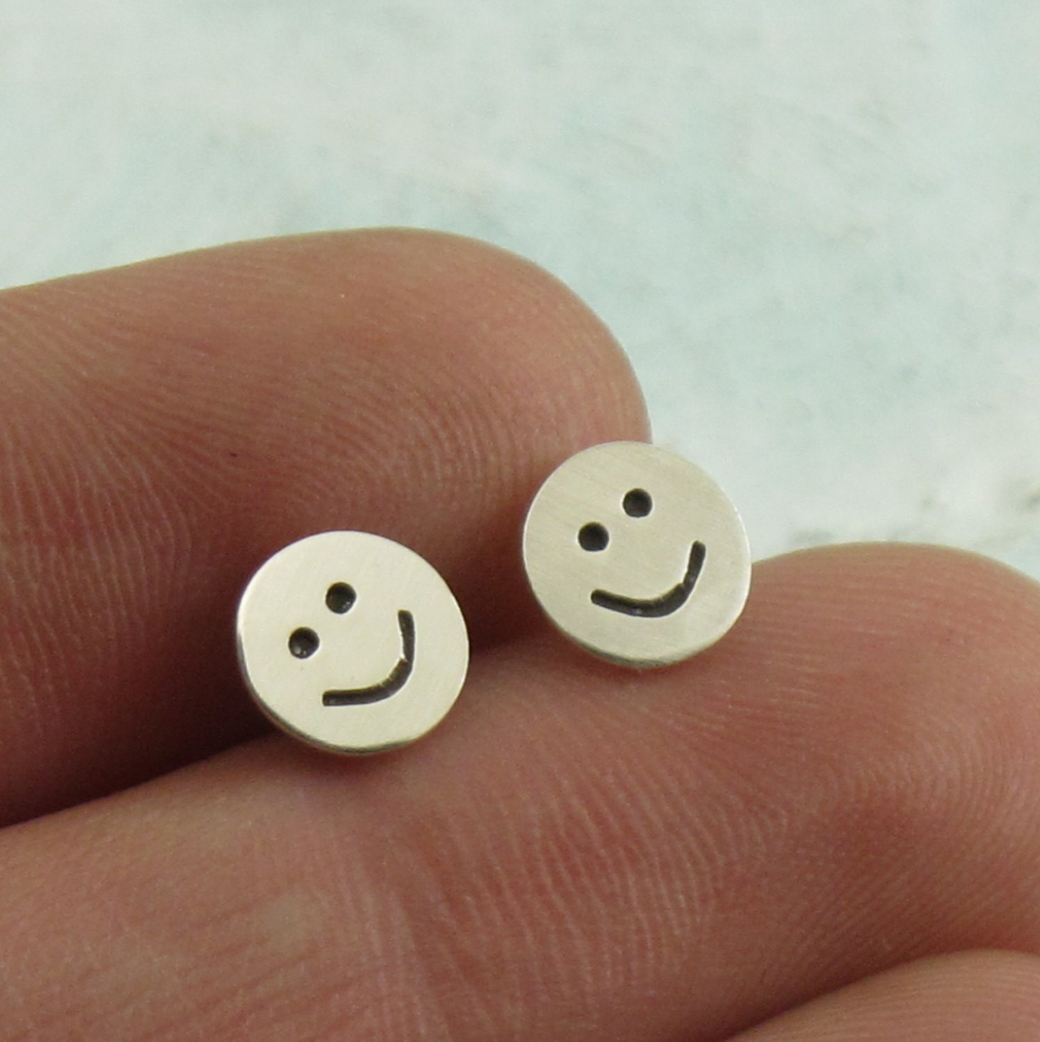 Happy Smiley Stud Earrings -- sterling silver post earrings by Kathryn Riechert