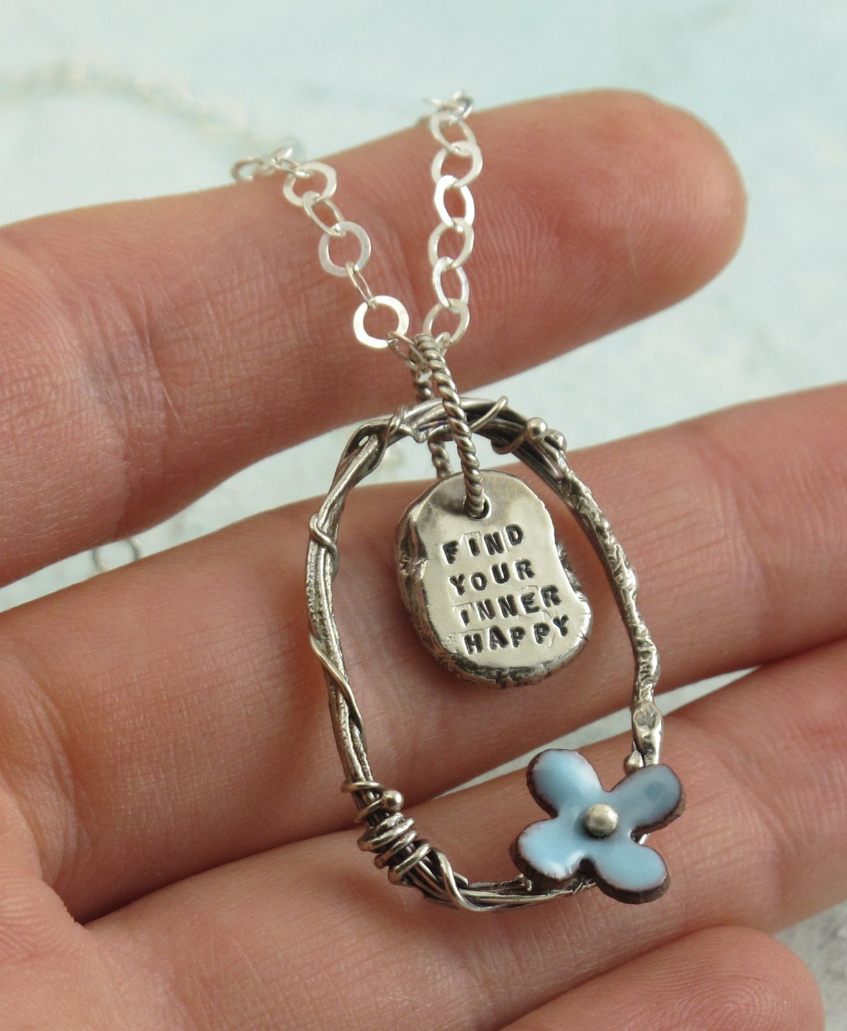 Find Your Inner Happy - in sterling silver with enameled flower by Kathryn Riechert